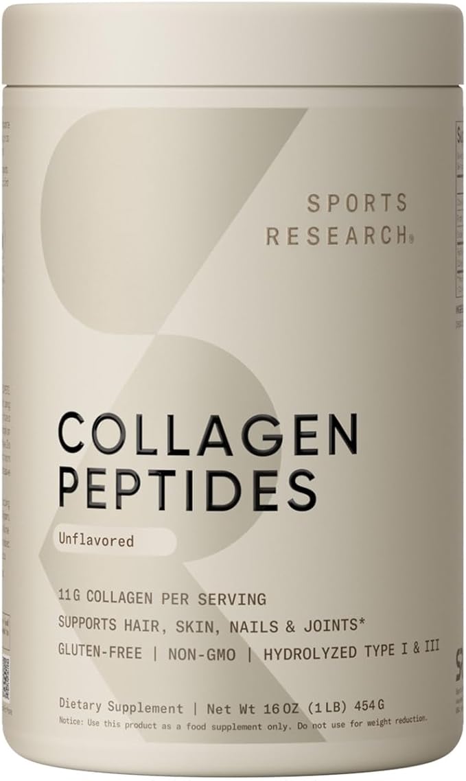 Sports Research Collagen Peptides for Women & Men – Hydrolyzed Type 1 & 3 Collagen Powder Protein Supplement for Healthy Skin, Nails, Bones & Joints – Easy Mixing Vital Nutrients & Proteins
