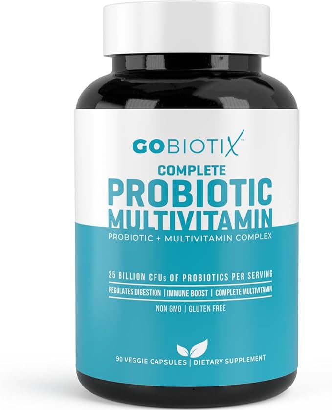 GOBIOTIX Probiotic Multivitamin Supplement – Daily Multivitamins with Probiotics – 25 Billion CFU – Boost Immunity and Digestive Health, Probiotics for Women and Men – Gluten Free Pills – 90 Capsules