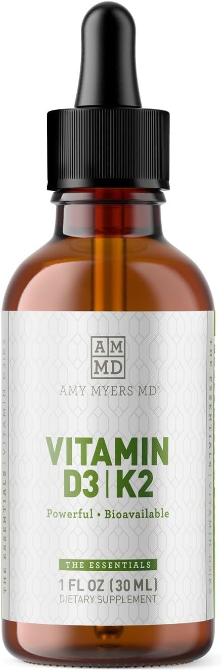 Dr. Amy Myers Vitamin D3 K2 Liquid Drops – 5 Drops Contain 5000 IU VIT D3, 50 MCG Vitamin K2 MK-7 – Support Immune System Function, Energy Level, Healthy Bones – Non-GMO, Tasteless, 1 OZ Liquid