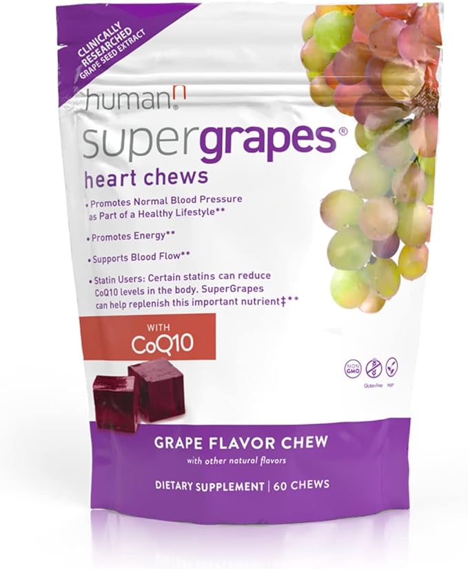 humanN SuperGrapes Chews Supplement – with 100mg CoQ10 and Grape Seed Extract – from The Makers of SuperBeets – Grape Flavor Chew, 60 Count
