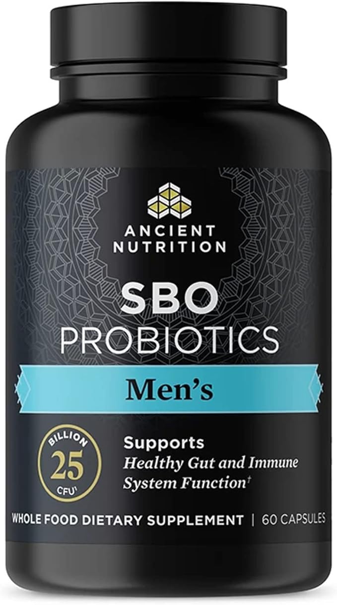 Probiotics for Men by Ancient Nutrition, SBO Probiotics Men’s 60 Ct, for Gut Health, Digestive and Immune Support, Boosts Muscle Mass and Fat Metabolism, 25 Billion CFUs* Per Serving