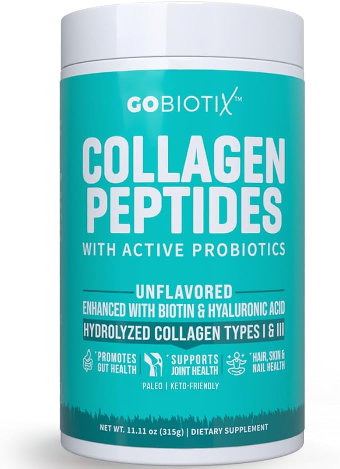 GOBIOTIX Collagen Powder Supplement with Probiotics – Hydrolyzed Protein Collagen Powder for Women – Hair Skin and Nails, Joint and Digestive Health – Collagen Peptides Type I and III – 30 Servings