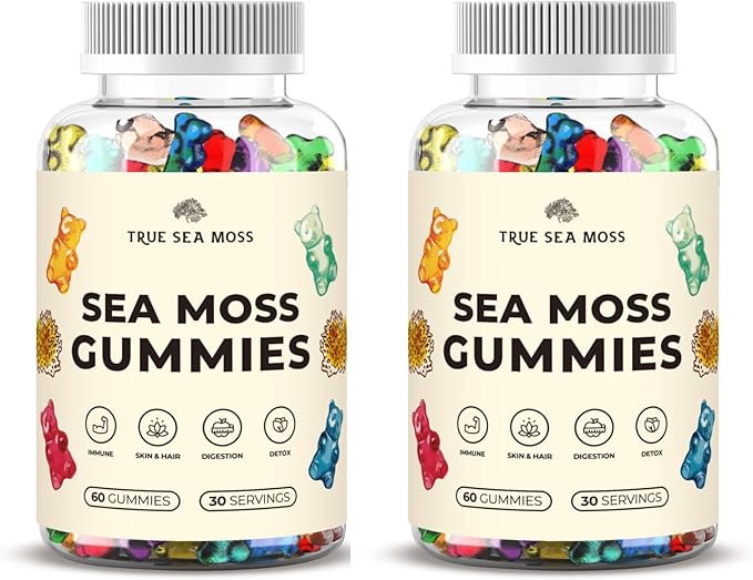 Sea Moss Gummies – Contains Irish Sea Moss + Burdock Root + Bladderwrack – 60 Gummies for Stronger Immune, Healthier Skin & Hair, Detox – Great for Kids & Adults, Made in USA (2pc)