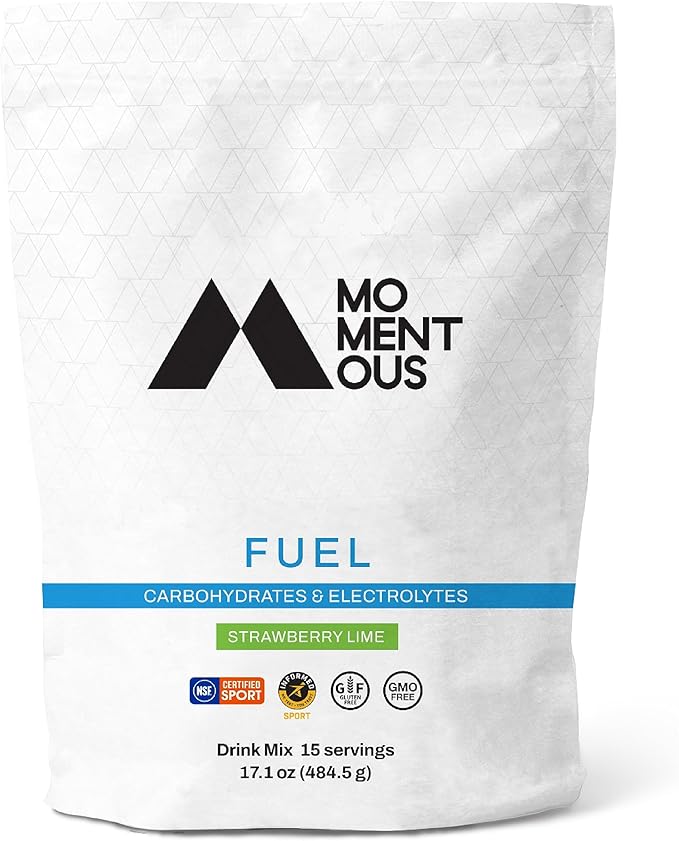 Momentous Fuel Intra-Workout Carbs & Electrolyte Drink Mix – Hydration Powder for Sustained Energy During Workouts – NSF Certified, GMO-Free, Gluten Free – 15 Servings, Strawberry Lime