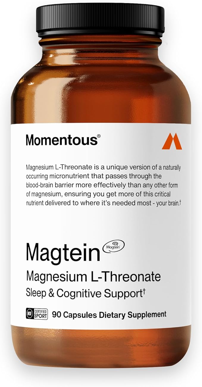 Momentous Magtein Magnesium L-Threonate 145mg – Magnesium Threonate Supplement for Cognitive Function & Rest Support – Magnesium L Threonate Capsules, 30 Servings (Package May Vary)