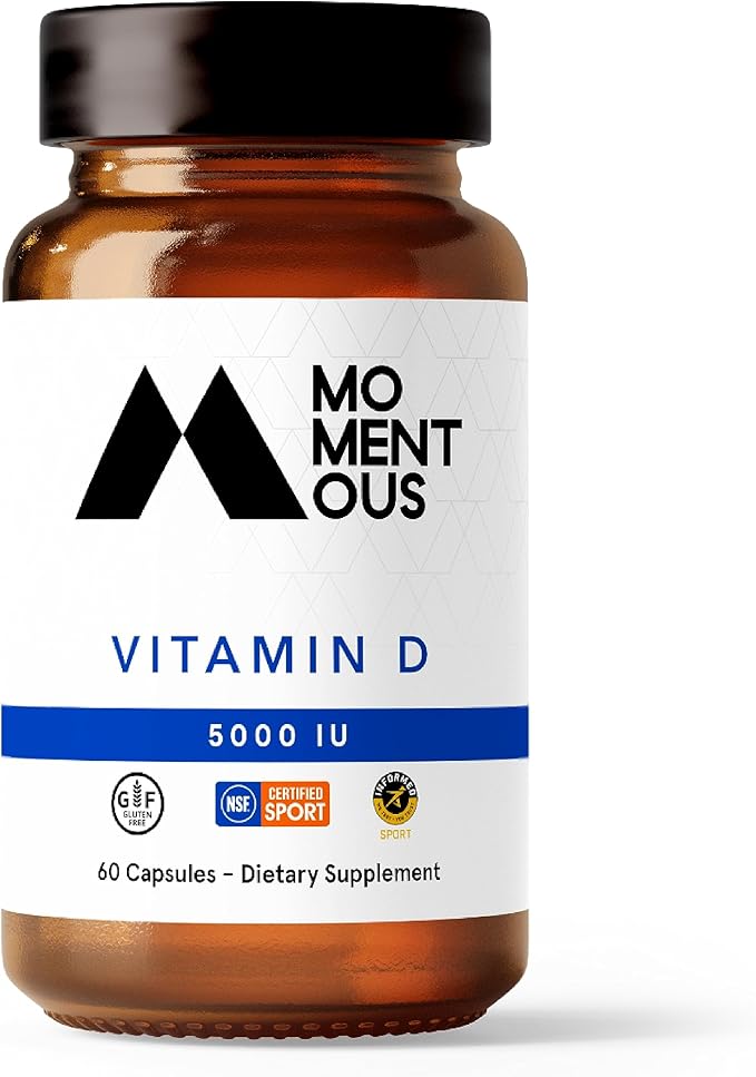 Momentous Vitamin D3 Supplement – 5000 IU Capsules for Foundational Health Support – NSF Certified, Gluten Free, 60 Servings