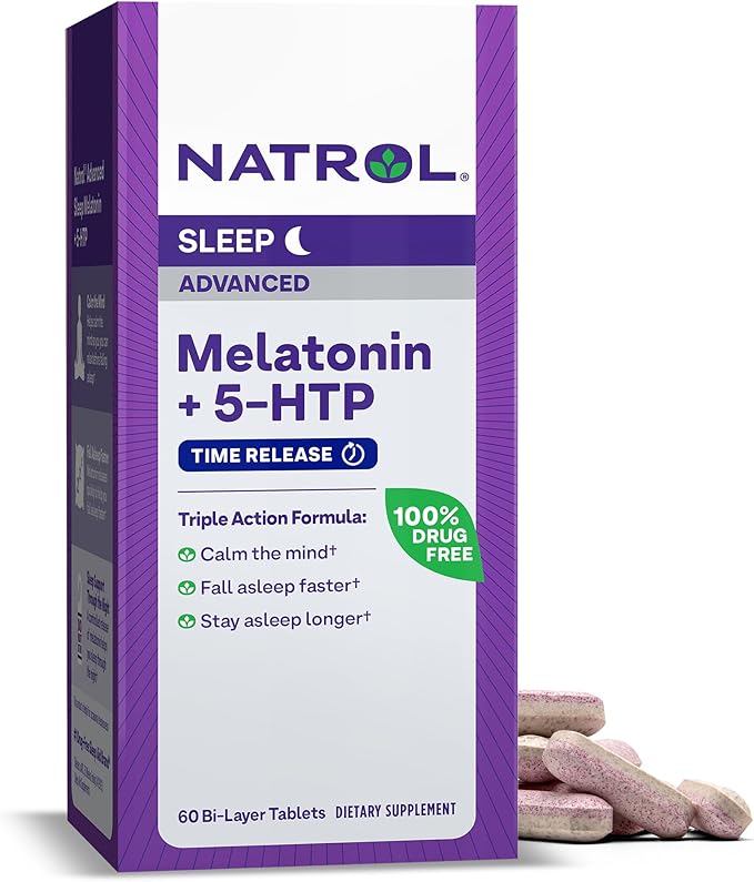 Natrol Advanced Sleep Melatonin + 5HTP, 6mg, Calming Sleep Aid for Restful Sleep, 60 Time-Release Tablets, 60-Day Supply