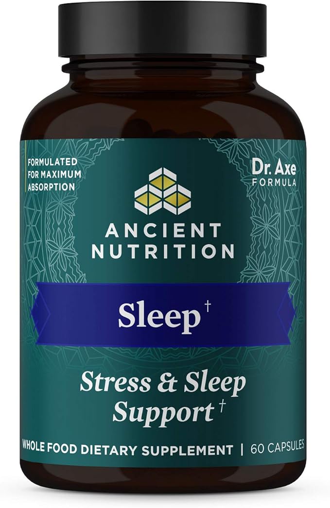 Ashwagandha for Sleep Support by Ancient Nutrition, for Stress and Sleep Support, Promotes Mental Relaxation, Gluten Free, Paleo and Keto Friendly, 60 Capsules